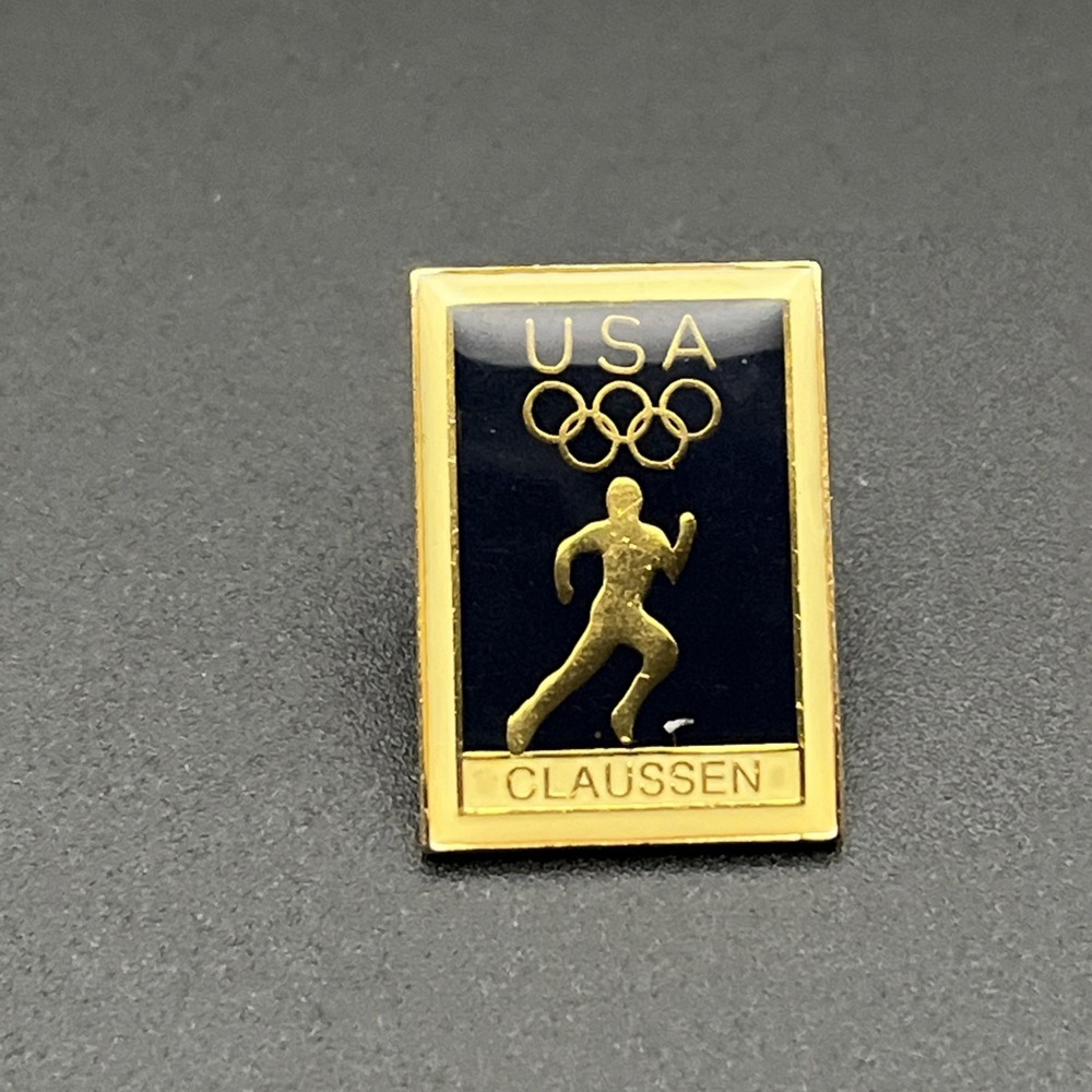 Vintage Olympic Games Team USA Claussen Sponsor Running Lapel Hat Pin‎